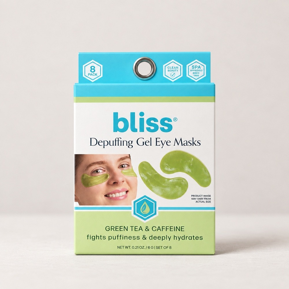 Bliss Depuffing Gel Eye Masks Green Tea & Caffeine 8 Pack Set Hydrating Skincare